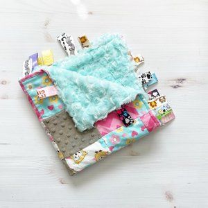 Super silky, snuggly, handmade baby tag blanket